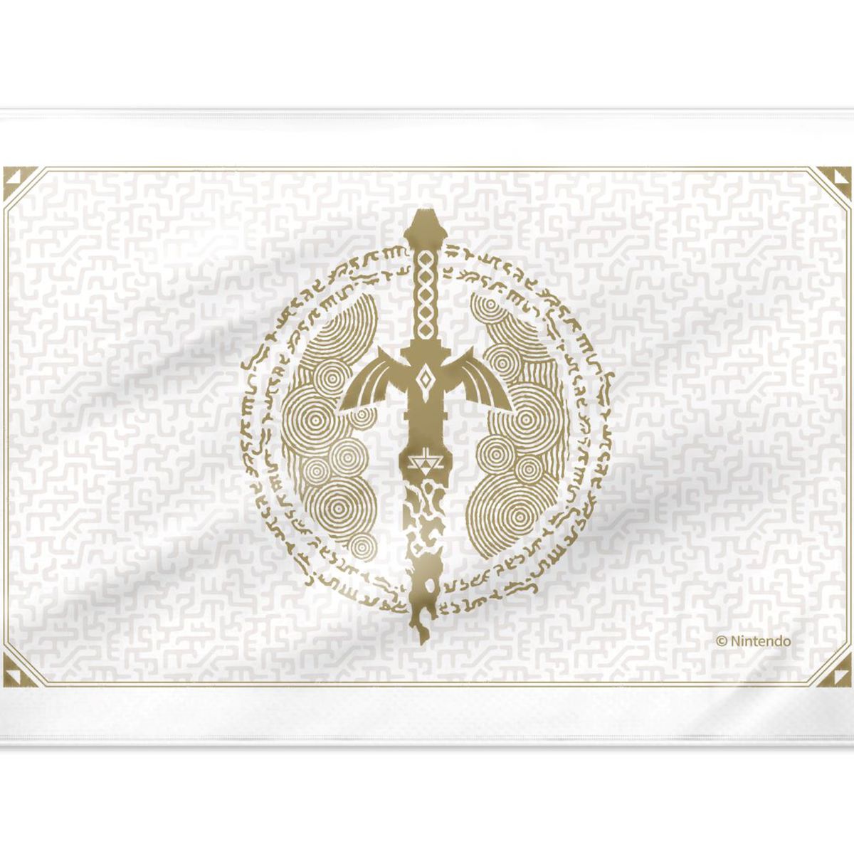 A white The Legend of Zelda: Tears of the Kingdom blanket with the corrupted master sword