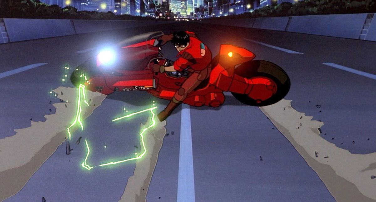 Kaneda skids his motorcycle in Akira