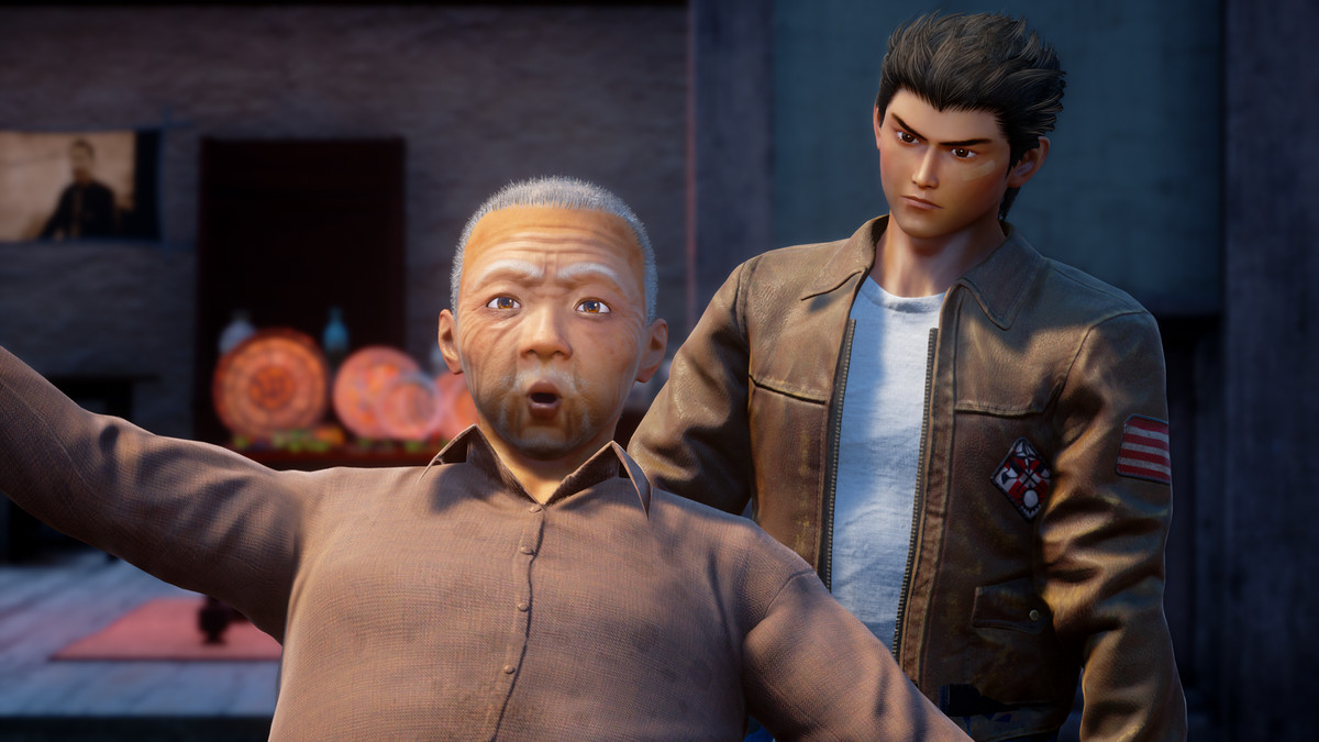 Ryo watches an old man blow into the air
