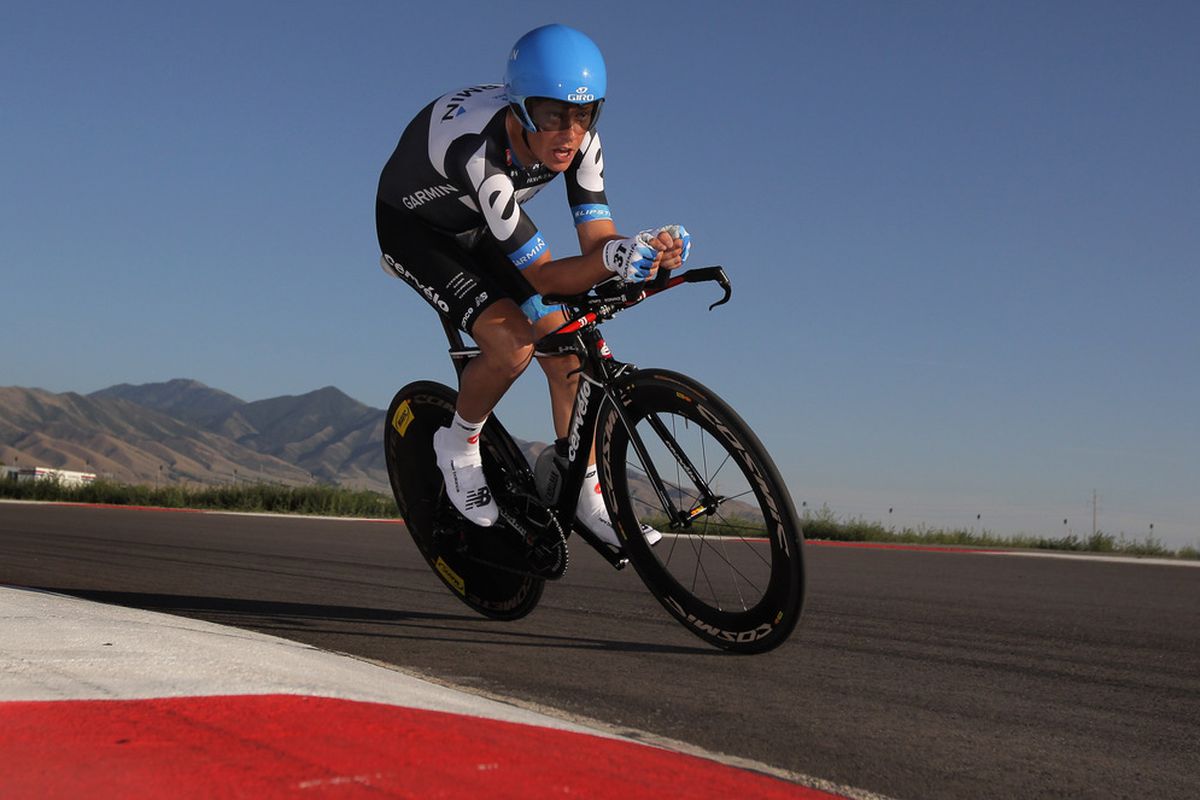 Tom Danielson of the USA and riding for Team Garmin-Cervelo races to eighth place in the Individual Time Trial during Stage Three of the Tour of Utah at the Miller Motorsports Park in Tooele, Utah.  (Photo by Doug Pensinger/Getty Images)