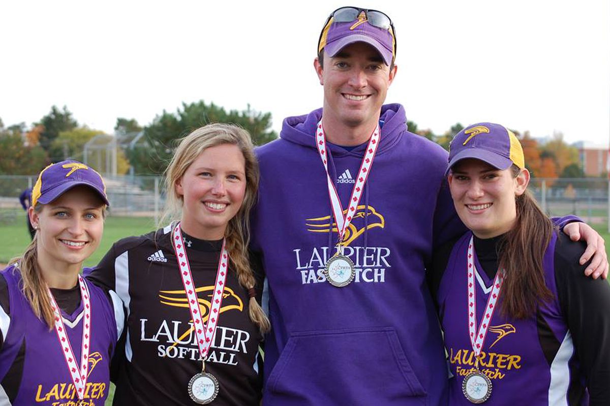 Coach Matt Allen with his award-winning Laurier softball team.