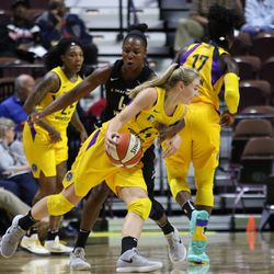 The Los Angeles Sparks take on the New York Liberty in a WNBA preseason game at Mohegan Sun Arena in Uncasville, CT on May 8, 2018.
