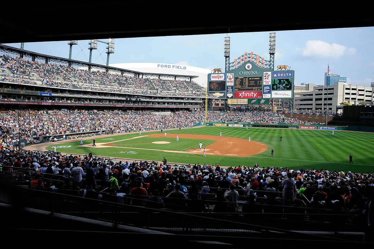 DETROIT, MI - OCTOBER 13:  A view of Game Five of the American League Championship Series between the Texas Rangers and the Detroit Tigers at Comerica Park on October 13, 2011 in Detroit, Michigan.  (Photo by Kevork Djansezian/Getty Images)