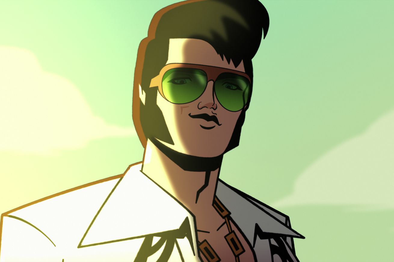A still from the Netflix animated series Agent Elvis.