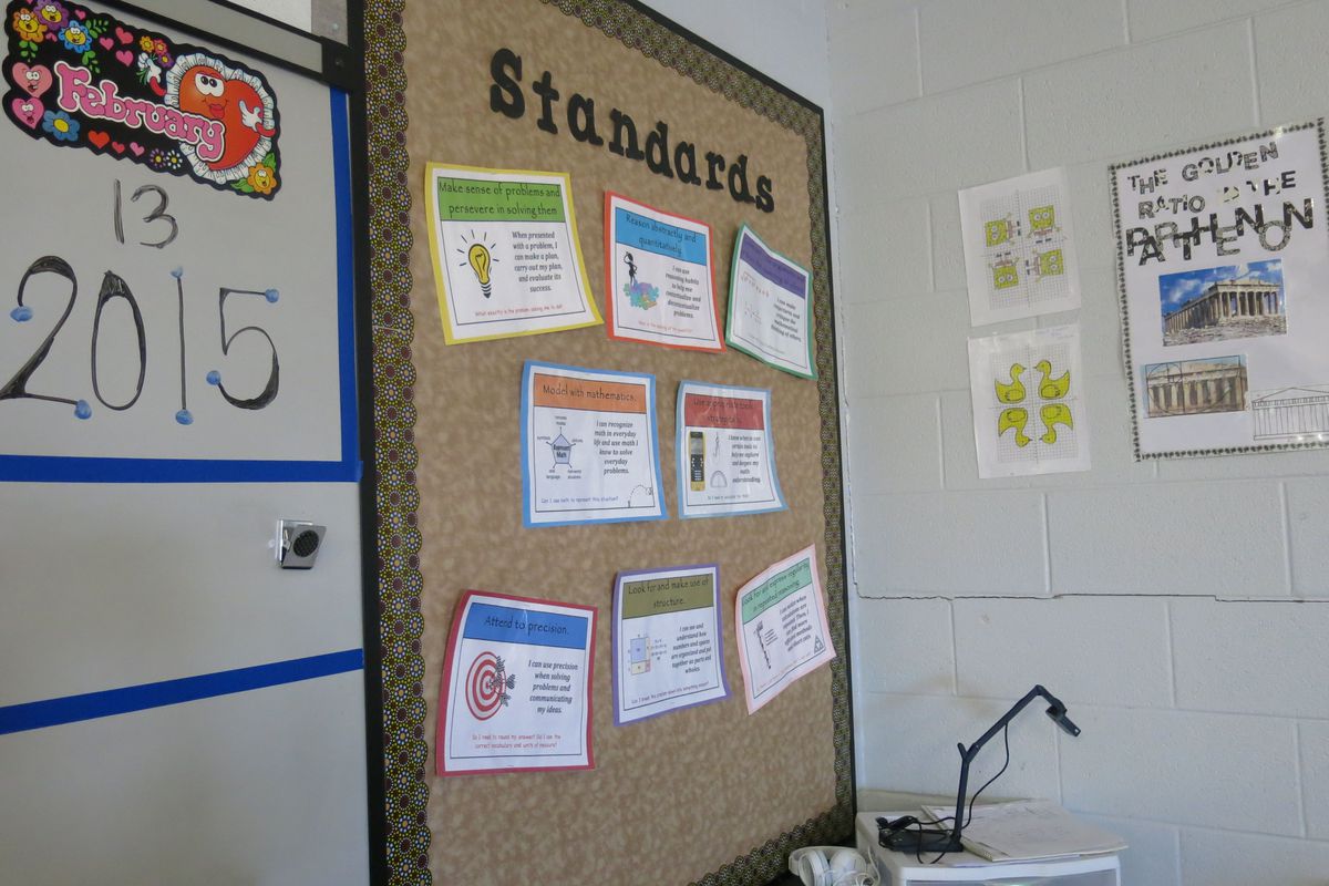 The Common Core standards for high school math adorn the walls of Christi Root's classroom at Monterey High School in Putnam County.