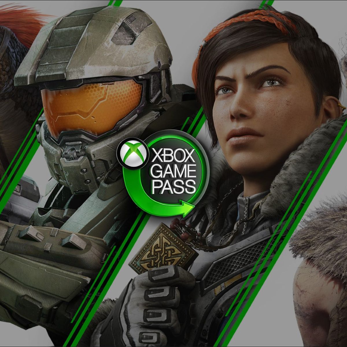Artwork from Ark Survival Evolved, Halo, Hellblade, and Gears 5 to promote Xbox Game Pass PC
