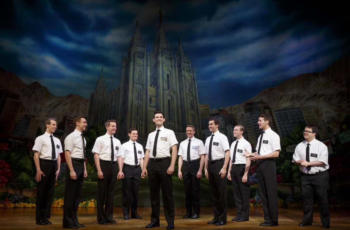 A group of missionaries in “The Book of Mormon Musical.”