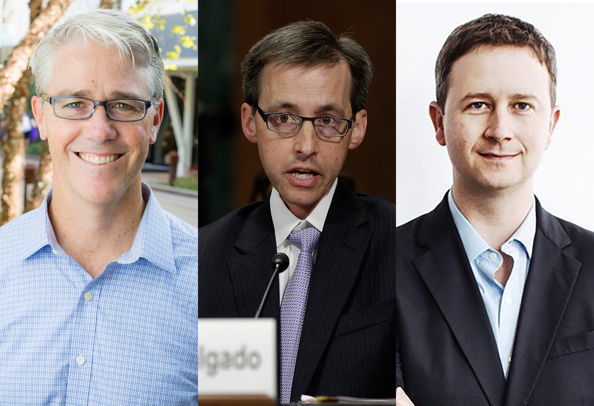 Headshots of three senior executives from Facebook, Google and Twitter are shown. Facebook’s Colin Stretch, Google’s Rich Salgado and Twitter’s Sean Edgett are shown. 