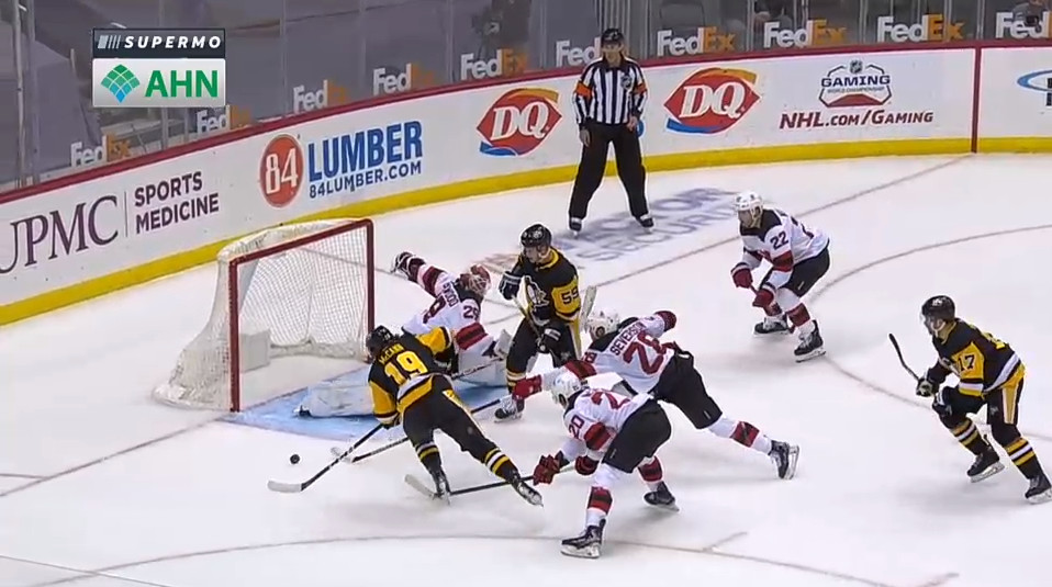April 24: This section began with Jared McCann and it will end with Jared McCann.  Like in the first one, McCann was uncovered and unnoticed on the weakside before the shot came.  Unlike the first one, both Severson and McLeod noticed and tried in vain to stop McCann from putting in this rebound past Blackwood doing an Arturs Irbe.  McLeod tripped him, Severson’s stick was not long enough, and McCann scored anyway.  This PK hates paying attention to what they’re not focused on.