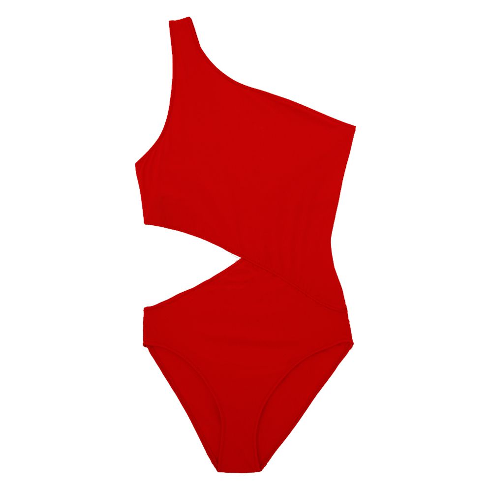 red cut out one piece swimsuit 