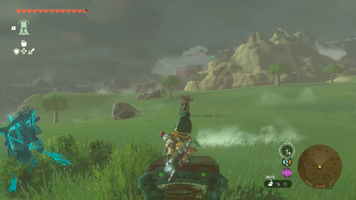 Link slams on a spring in a field during a fight against a Lynel in Zelda Tears of the Kingdom