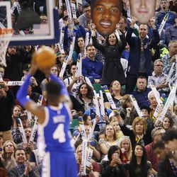 Utah Jazz fans cheer in Salt Lake City on Thursday, Dec. 29, 2016. The Jazz won  100-83.