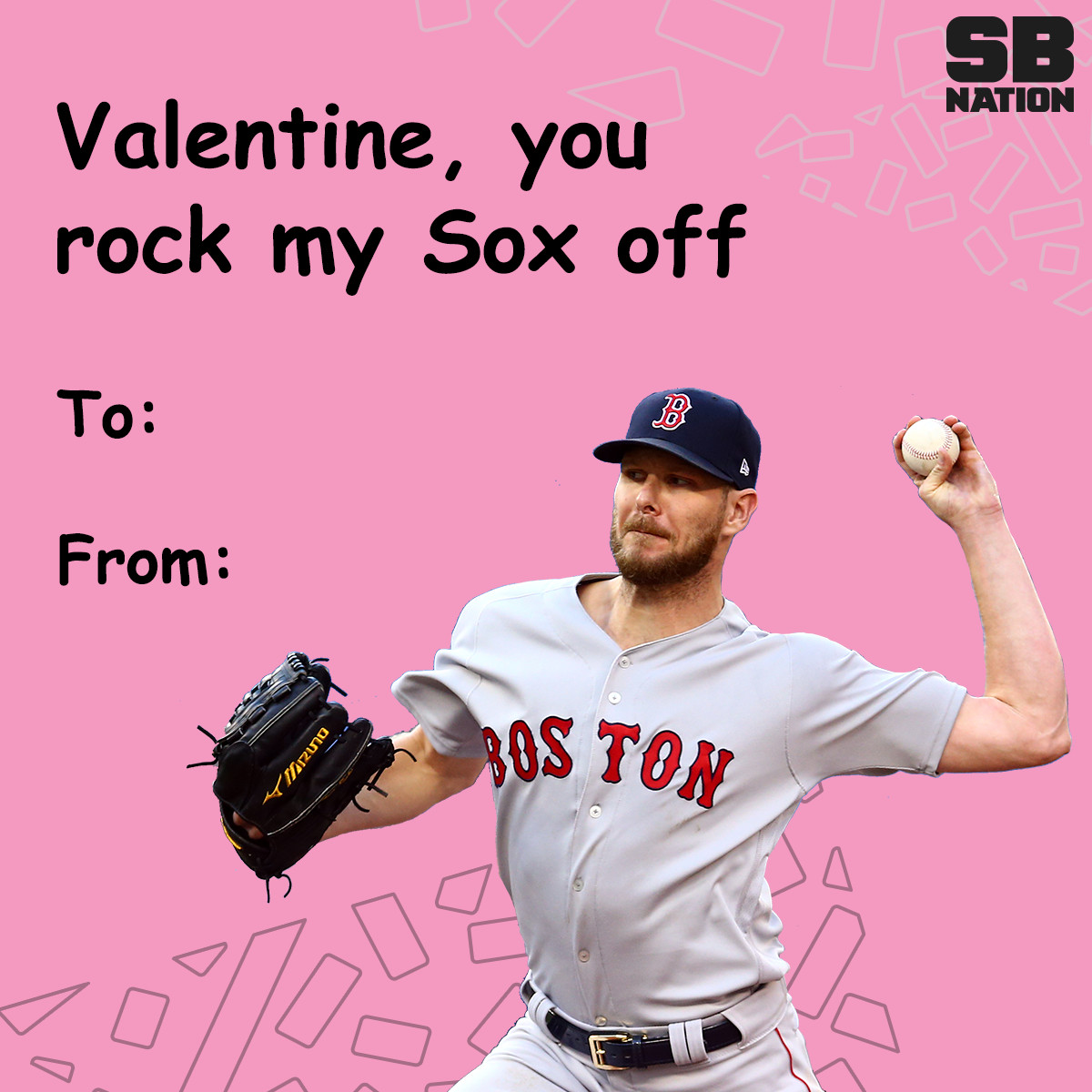 Image of Boston Red Sox pitcher Chris Sale with the text “Valentine, you rock my Sox off”