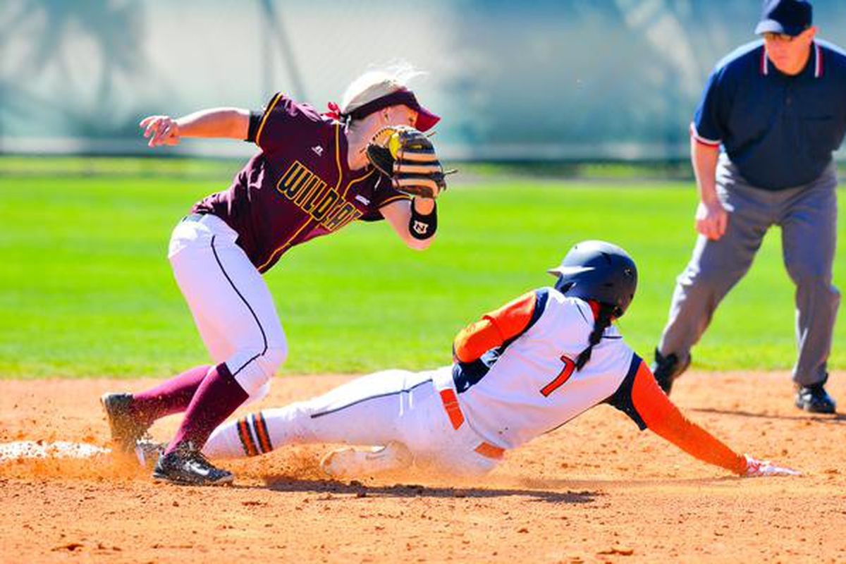 Mary Dombrowski slides in ahead of the tag against Bethune-Cookman