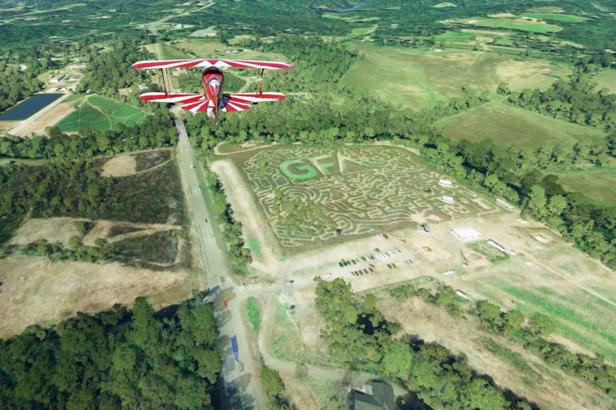 A 2019 corn maze in Georgia, pictured in Microsoft Flight Simulator