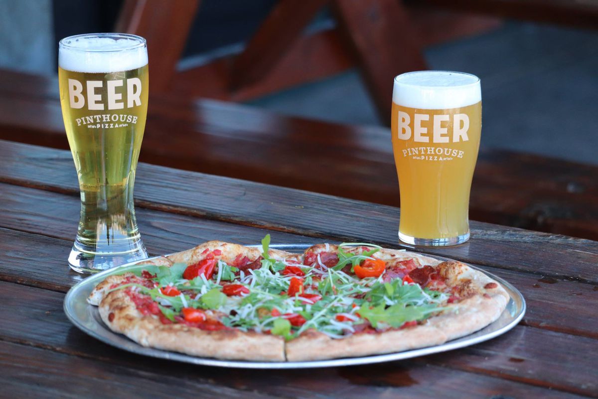 Beer and pizza from Pinthouse Pizza