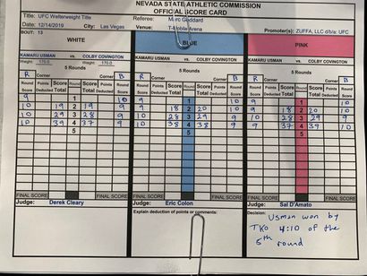 UFC 245 Usman vs Covington Scorecard
