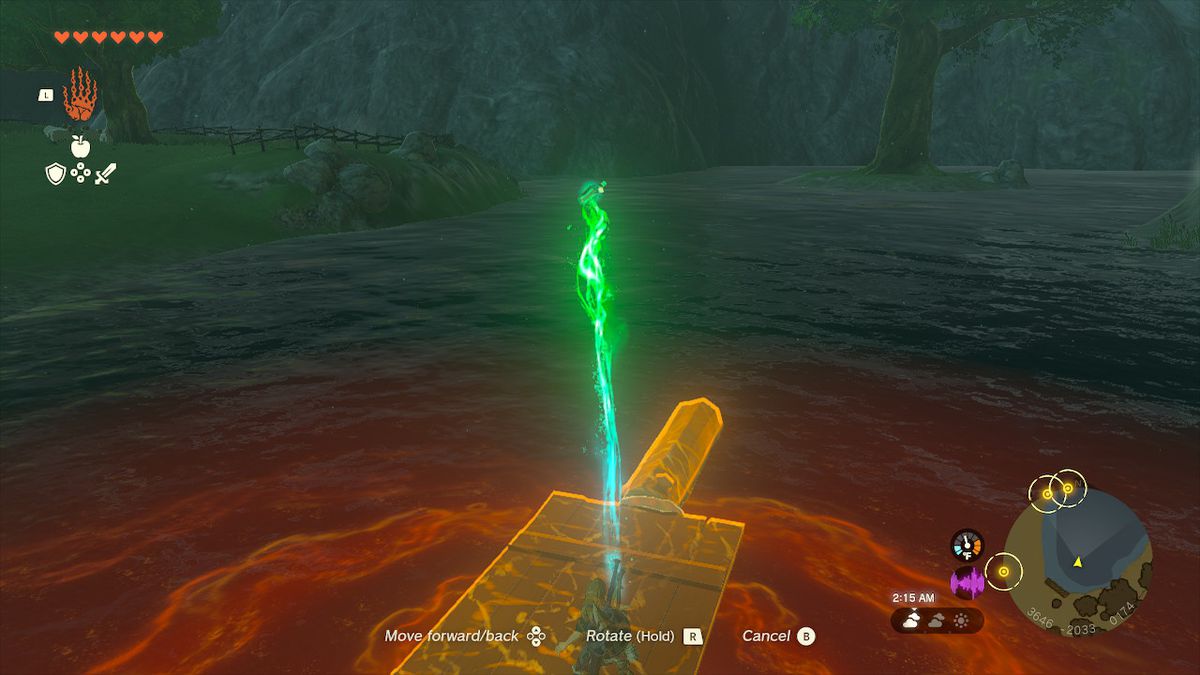 Using Ultrahand to grab a bottle from a makeshift dock in Zelda: Tears of the Kingdom