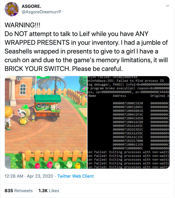 A Twitter post with fake Animal Crossing misinformation.