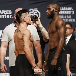 Ricky Simon and Montel Jackson square off at UFC 227 weigh-ins.