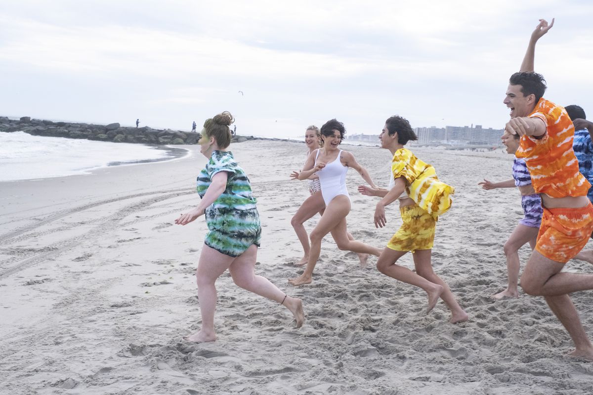 Dory Sief and her team of influencers frolic on the beach in Search Party season 5