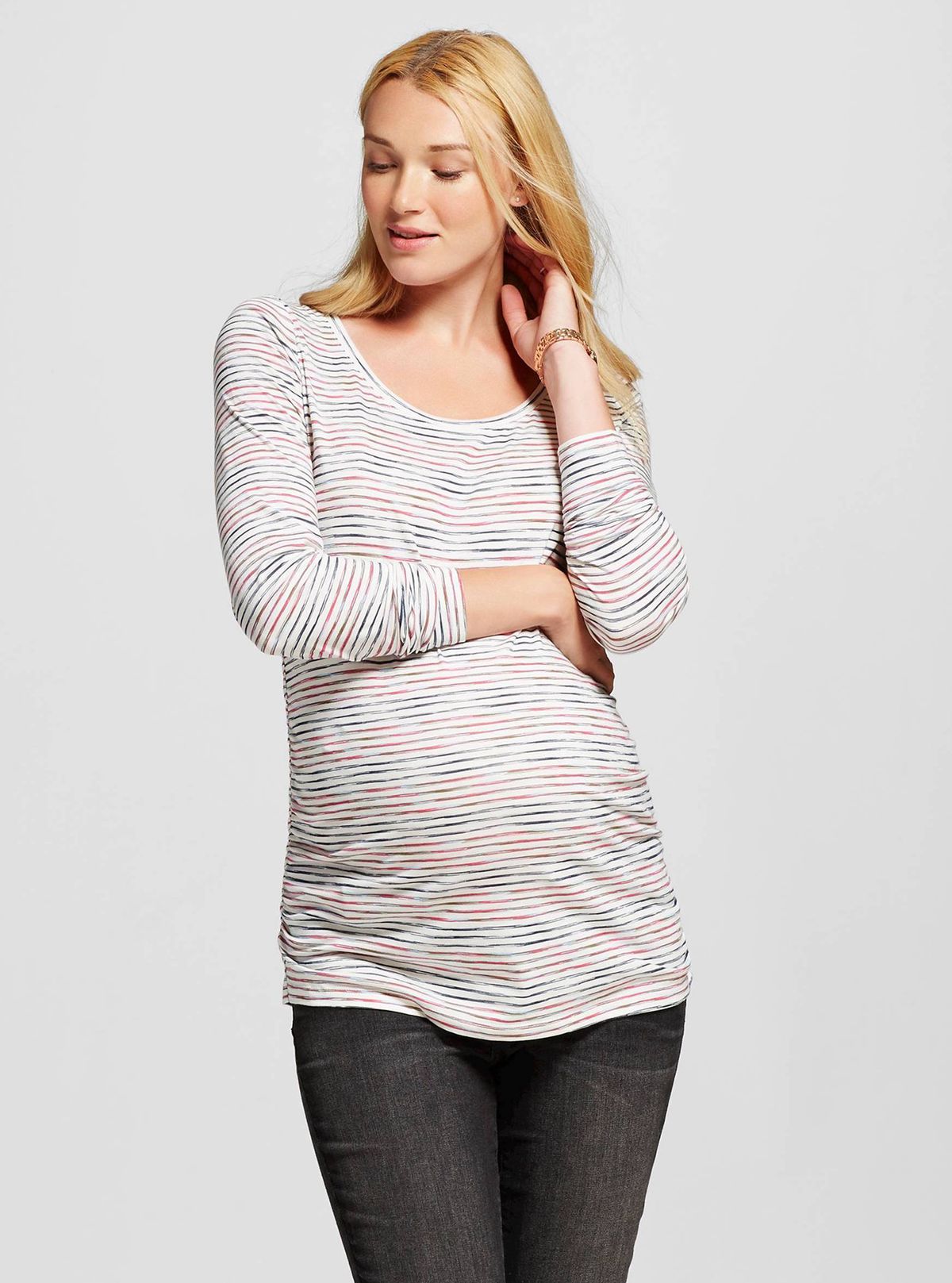 A model in a Target Maternity Scoop Tee