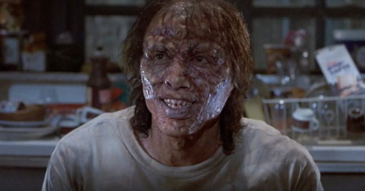 Jeff Goldbum as Seth Brundle in The Fly, already partially transformed. 