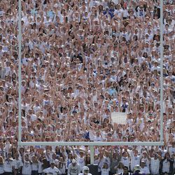 Brigham Young University fans cheer in Provo on Saturday, Sept. 21, 2019.
