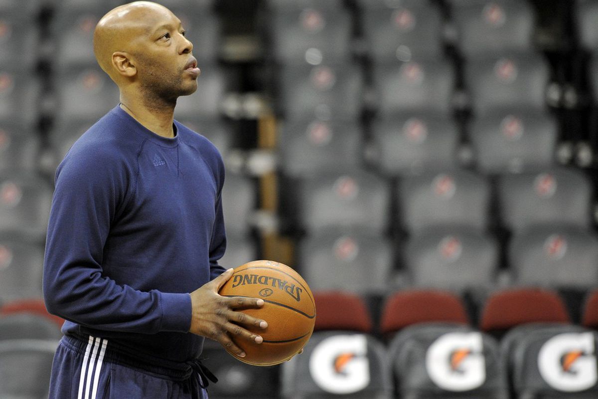 Apr 6, 2012; Newark, NJ, USA;  Washington Wizards assistant coach Sam Cassell before a game against the New Jersey Nets  the Prudential Center.  Mandatory Credit: Joe Camporeale-US PRESSWIRE