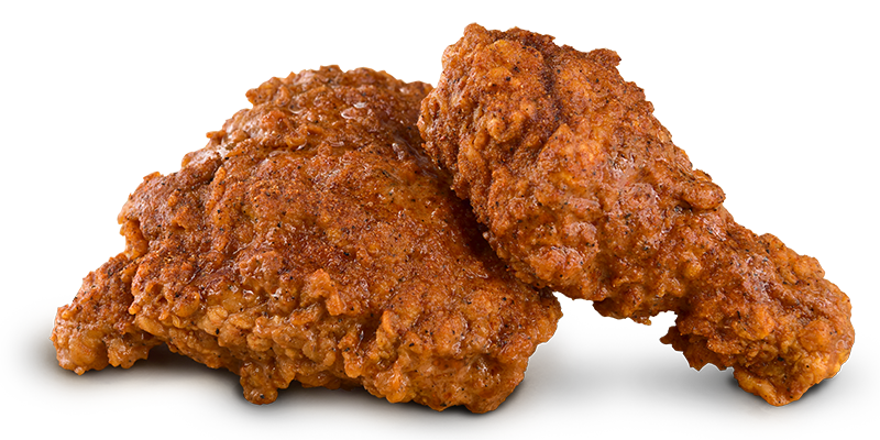 Two pieces of fried chicken.