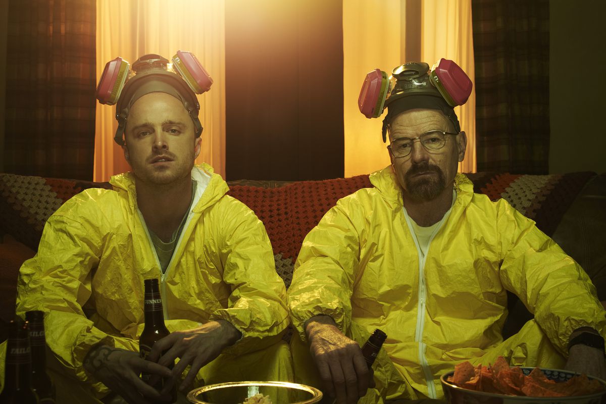 Breaking Bad - Jesse and Walt in yellow meth cooking suits