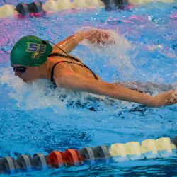Swimmers compete at the 4A girls swimming state meet at the South Davis Recreation Center in Bountiful on Saturday, Feb. 13, 2021.