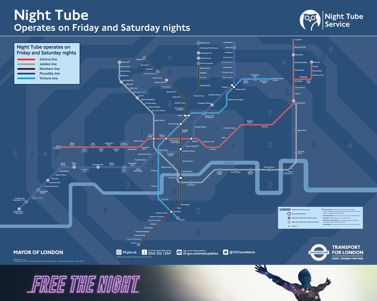 London Night Tube Map, 2015. 