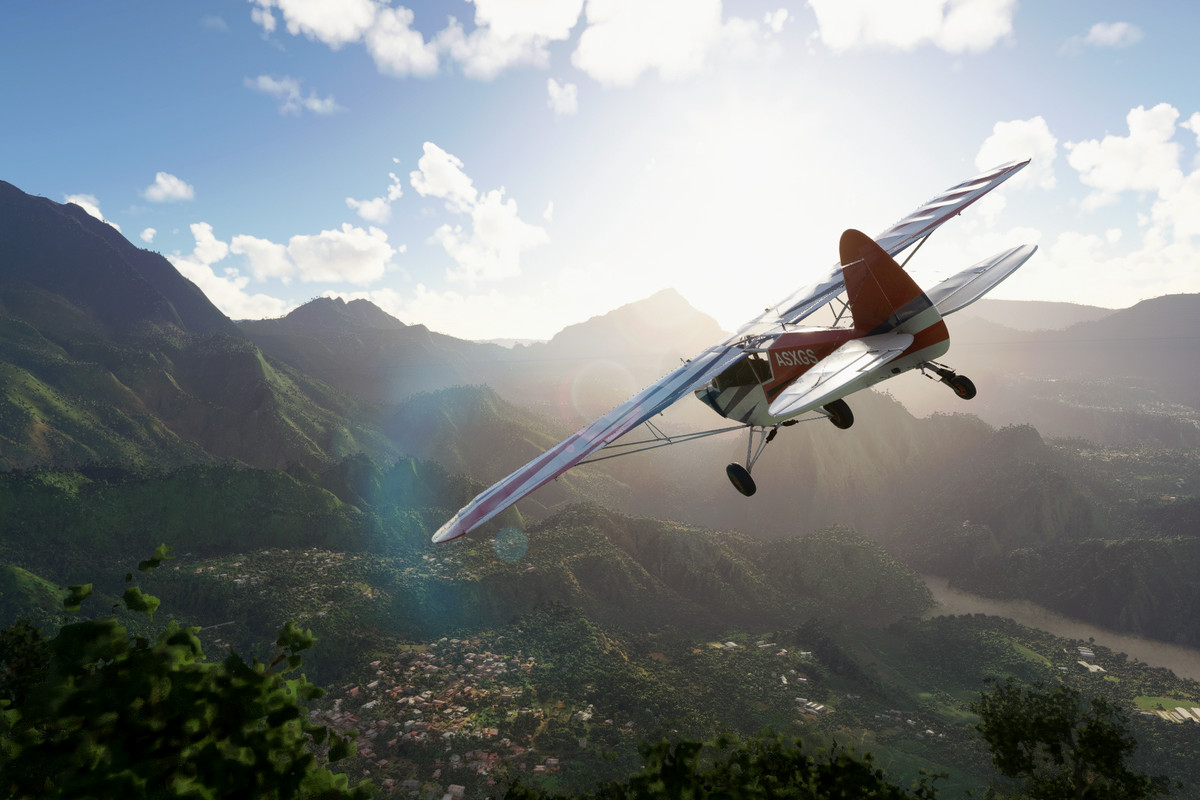 a plane soaring above the clouds in Microsoft Flight Simulator