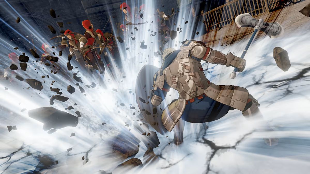 Un personaje realiza un golpe en el suelo en Fire Emblem Warriors: Three Hopes