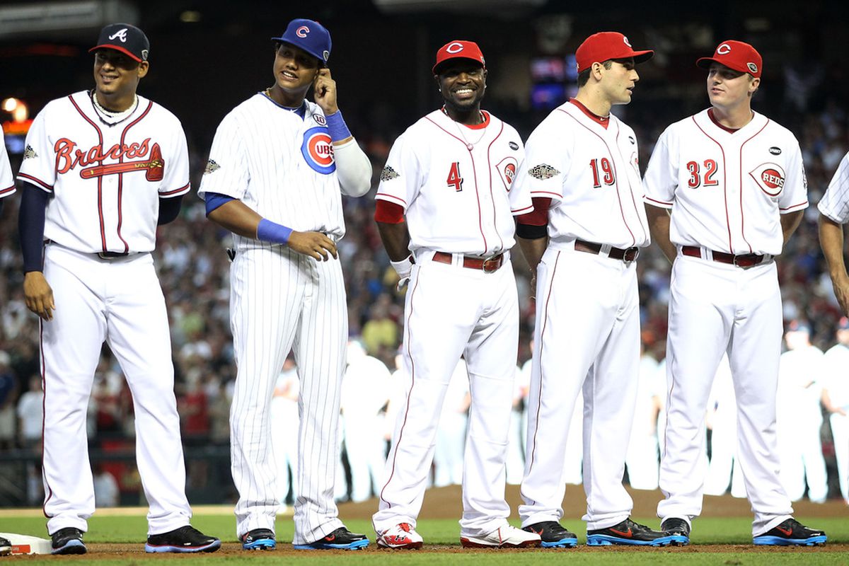 One of these is not like the other. It's Jay Bruce - he's not an infielder. 

Go Reds.