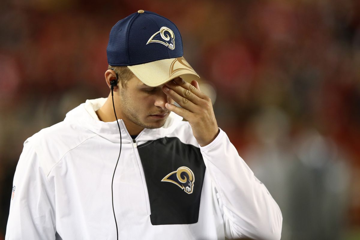 Even Goff has to facepalm when asked about Coach Fisher.....