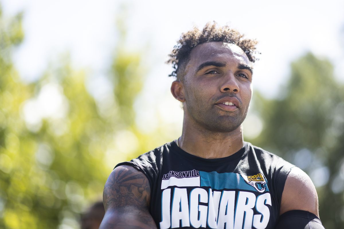Christian Kirk #13 of the Jacksonville Jaguars looks on during Training camp on July 26, 2022 at Episcopal High School in Jacksonville, Florida.