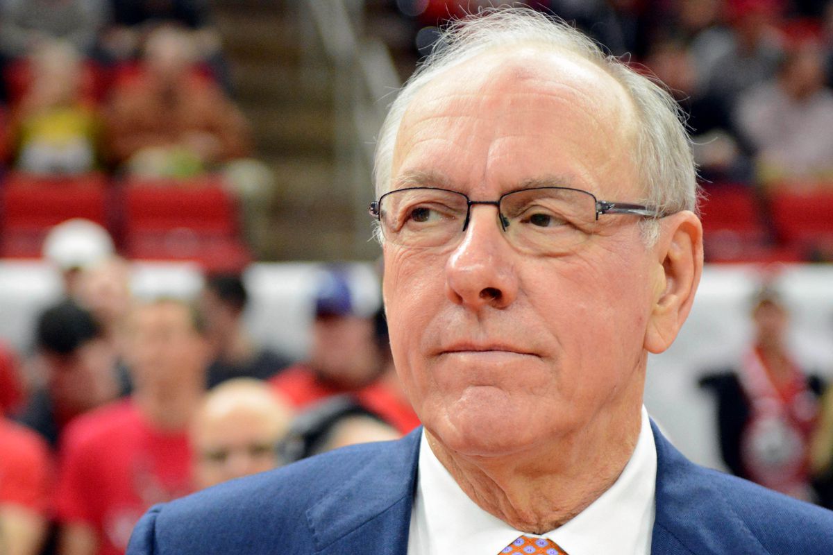 Mar 7, 2015; Raleigh, NC, USA; Syracuse Orange head coach Jim Boeheim looks on prior to a game against the North Carolina State Wolfpack at PNC Arena.