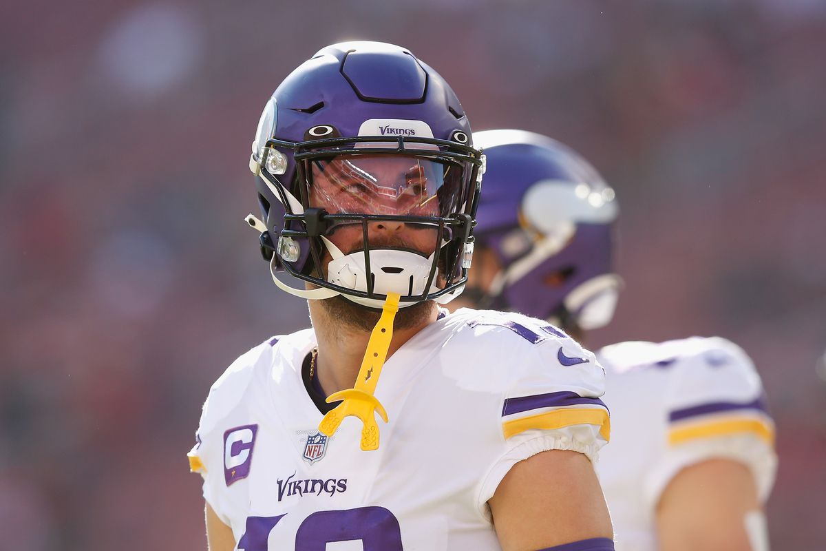 Adam Thielen #19 of the Minnesota Vikings warms up before the game against the San Francisco 49ers at Levi’s Stadium on November 28, 2021 in Santa Clara, California.