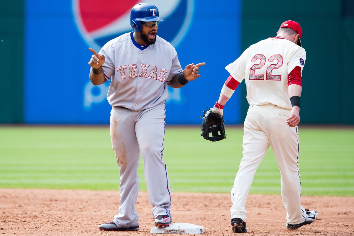 Prince Fielder pointing toward all the people he's better than at baseball