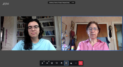 Two women using Jitsi Meet video software.