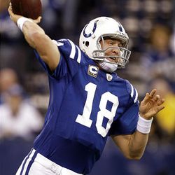 Indianapolis Colts quarterback Peyton Manning throws against the Tennessee Titans in the first quarter of an NFL football game in Indianapolis, Sunday, Dec. 6, 2009.
