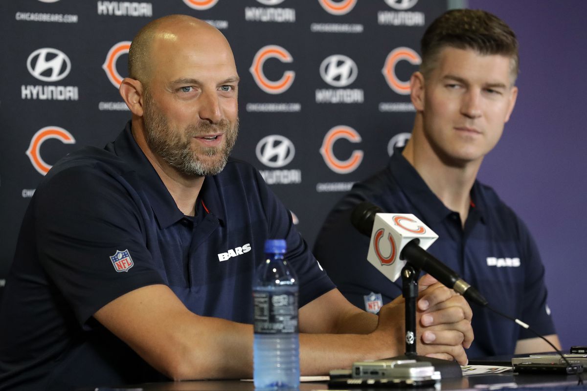 Bears general manager Ryan Pace (right) hired Matt Nagy (left) as his head coach, replacing John Fox, in 2018. 