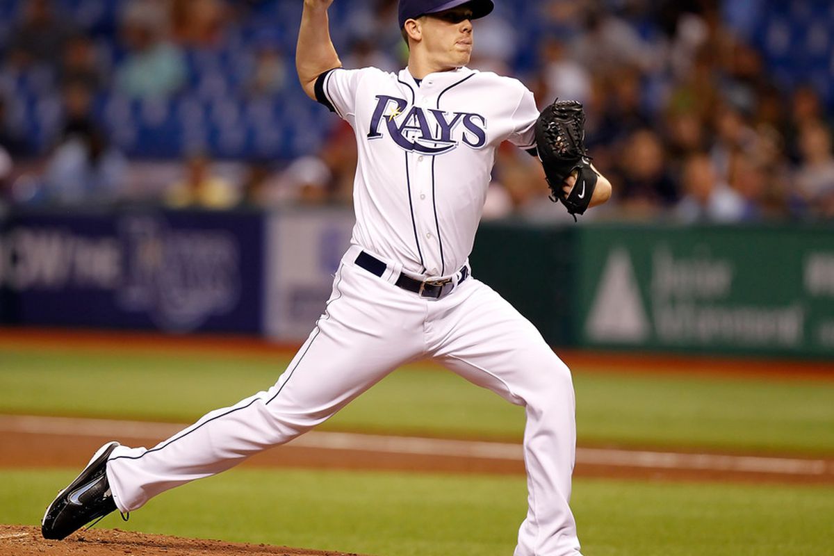 ST PETERSBURG, FL - JUNE 15:  :  Pitcher Jeremy Hellickson #58 of the Tampa Bay Rays pitches against the Boston Red Sox during the game at Tropicana Field on June 15, 2011 in St. Petersburg, Florida.  (Photo by J. Meric/Getty Images)