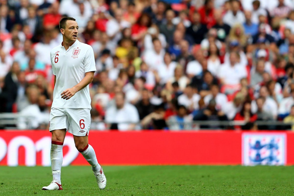 LONDON, ENGLAND - JUNE 02:   John Terry of England  looks on during the international friendly match between England and Belgium at Wembley Stadium on June 2, 2012 in London, England.  (Photo by Clive Mason/Getty Images)