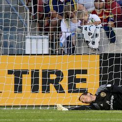 Real Salt Lake goalkeeper Jeff Attinella (24) gives up a goal to Wilmington during a U.S. Open Cup game at Rio Tinto Stadium in Sandy on Tuesday, June 14, 2016.