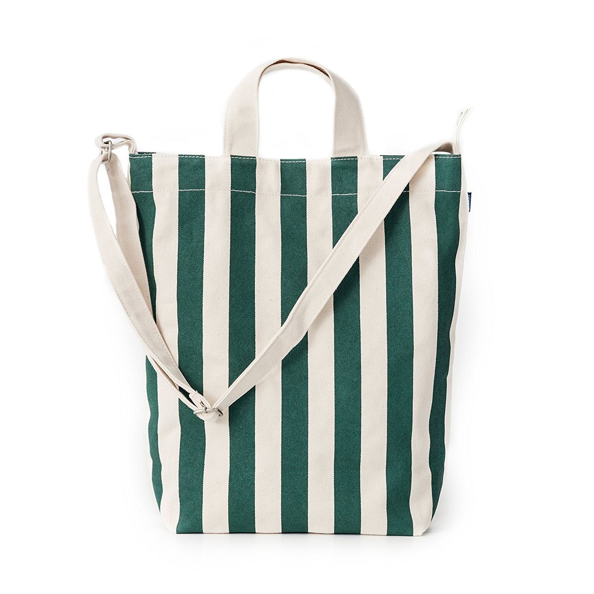 green and white striped bag.