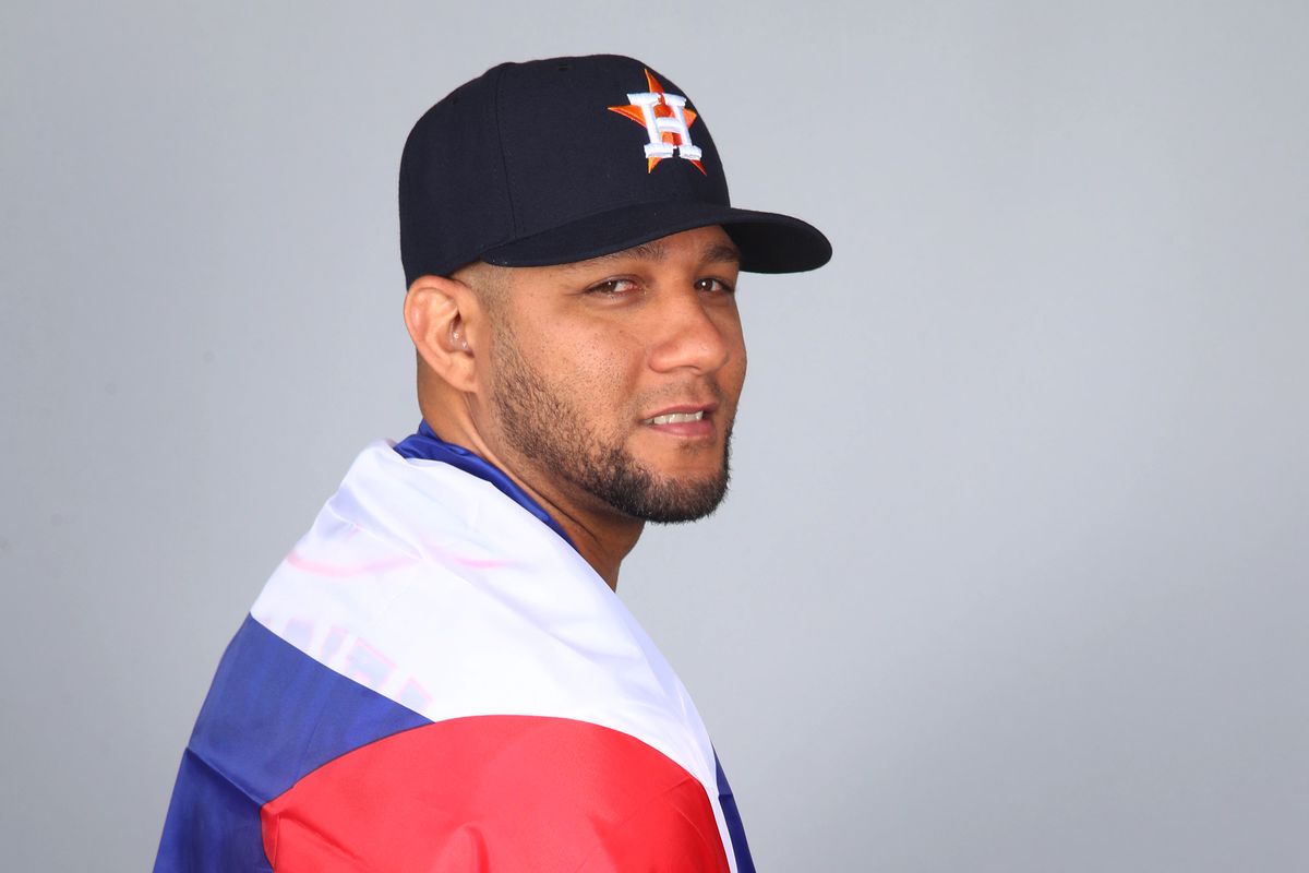 Yuli Gurriel #10 of the Houston Astros poses for a photo during the Houston Astros Photo Day at The Ballpark of the Palm Beaches complex on Wednesday, March 16, 2022 in West Palm Beach, Florida.