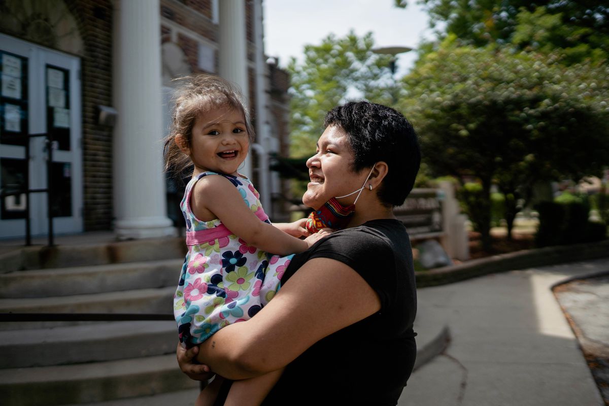 Kastumi “Kitty” Perez, 19, holds her daughter Xochitl, 2, at Warren Park Wednesday afternoon, Sept. 2, 2020.